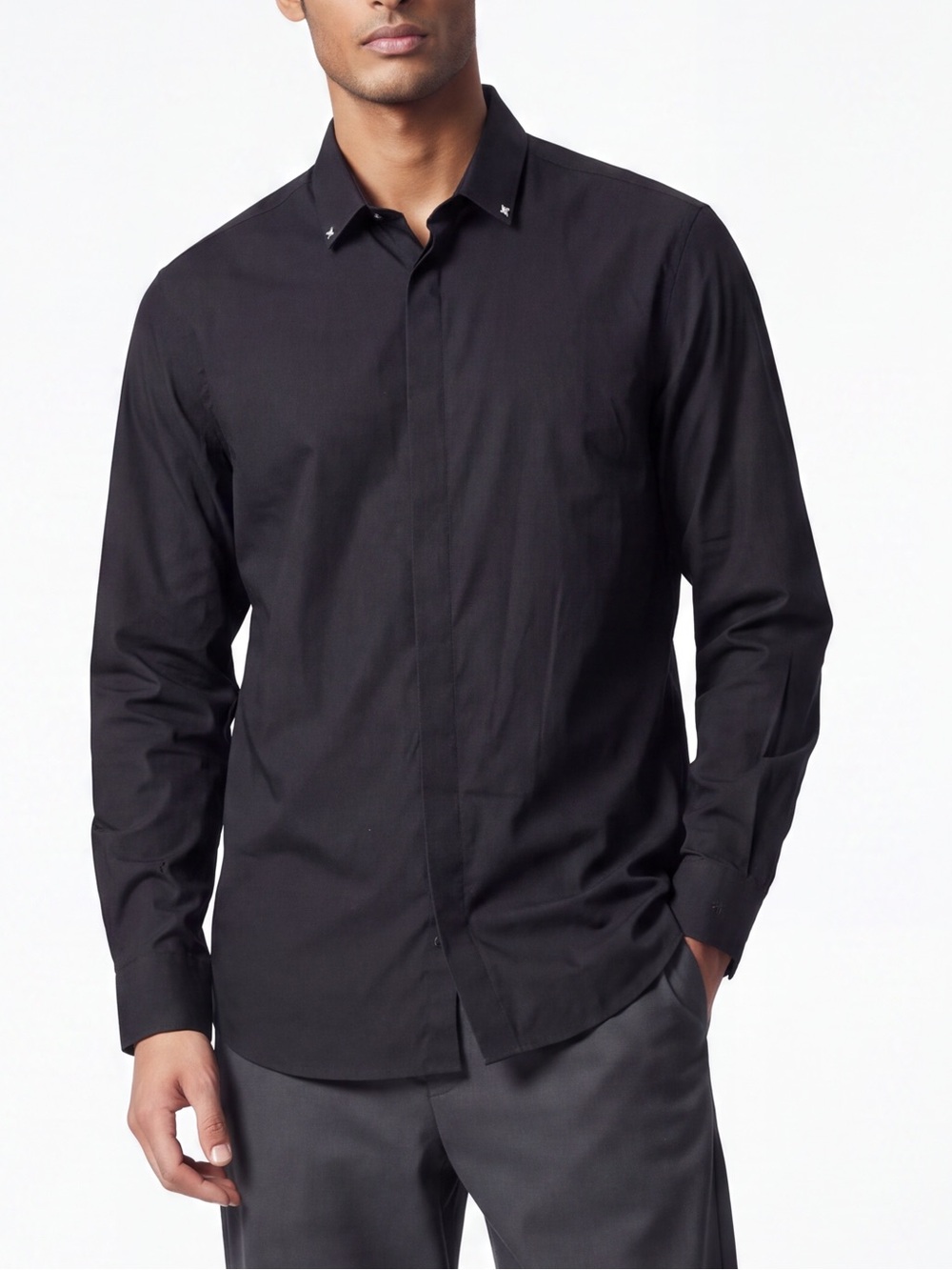 4/$20 Bar III Extra Slim Black Stretch Dress Shirt Studded Collar NWT 15.5 34/35